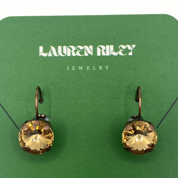 Handcrafted Light Brown/Dark Champagne Swarovski Crystal Drop Earrings - Copper - Picture 2 of 4